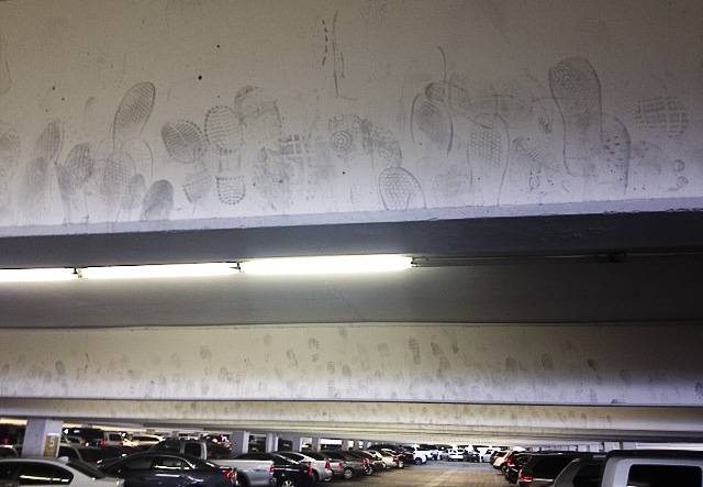 Take a walk through the parking garage of Caesars Palace and look up — you’ll find a surprise: thousands of mysterious shoe prints left by passers-by hoping to leave their mark on the property. There doesn’t seem to be an answer for how the this bizarre copycat phenomenon started, but its presence among most Strip garages is undeniable. 

