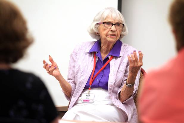 Ruth Elliott, 92,  teaches a parapsychology course to seniors at the Osher Lifelong Learning Institute at UNLV Paradise campus in Las Vegas on Wednesday, June 5, 2013.