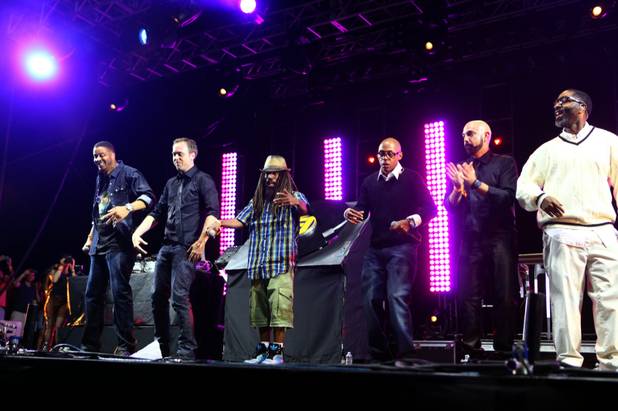 Jurassic 5 performs on day 1 of weekend 1 at the 2013 Coachella Valley Music and Arts Festival at the Empire Polo Club on Friday, April 12, 2013 in Indio, Calif. (Zach Cordner/Invision/AP)
