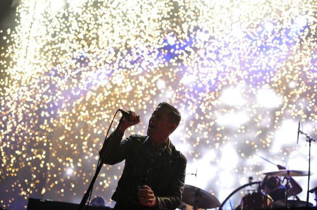 Brandon Flowers of The Killers performs on the "Battle Born" tour at Los Angeles Memorial Sports Arena on Thursday, May 2, 2013, in Los Angeles.