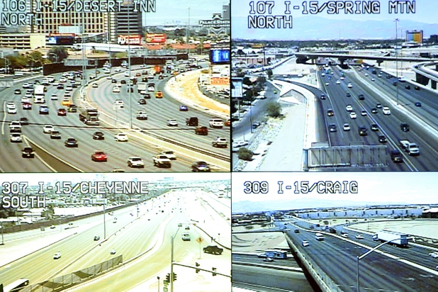 Video screens show live camera shots from around the Valley road systems at the Freeway & Arterial System of Transportation (FAST) headquarters in Las Vegas on Thursday, June 6, 2013.
