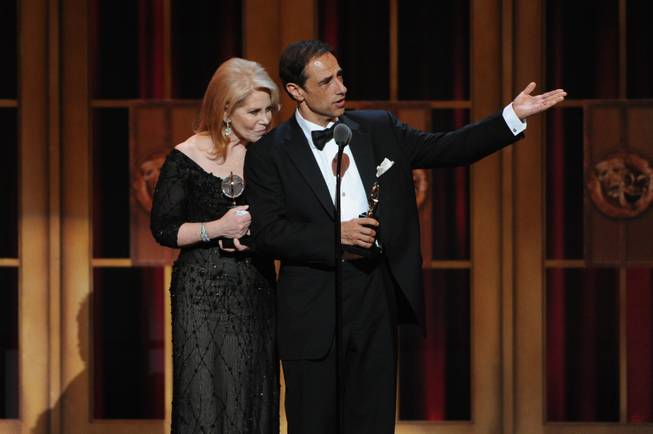"Kinky Boots" producers Daryl Roth, left, and Hal Luftig, right, accept the award for Best Musical, at the 67th Annual Tony Awards, on Sunday, June 9, 2013 in New York.