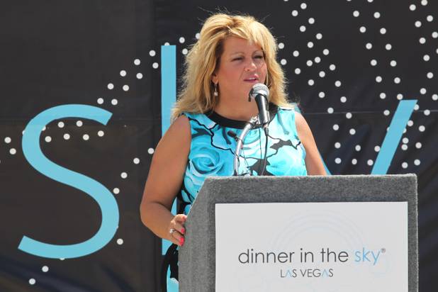 Founder and CEO of Dinner in the Sky Las Vegas Janeen Hinden speaks during the ground breaking for Dinner in the Sky Wednesday, June 12, 2013.