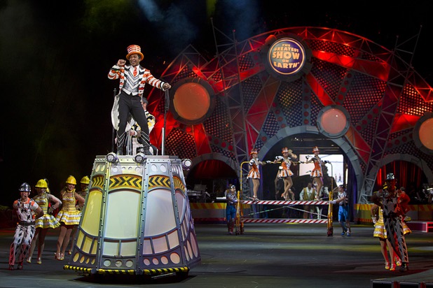 Ringmaster Andre McClain arrives on a float during the opening night of the Ringling Bros. and Barnum & Bailey Circus at the Thomas & Mack Center Thursday, June 13, 2013. The "Built to Amaze!" tour runs through Sunday, June 16.