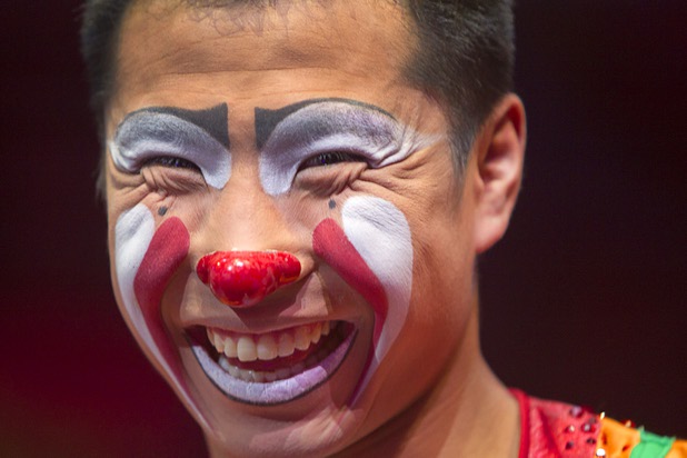 Clown Xianzeng Zhang of China smiles during the opening night of the Ringling Bros. and Barnum & Bailey Circus at the Thomas & Mack Center Thursday, June 13, 2013. The "Built to Amaze!" tour runs through Sunday, June 16.