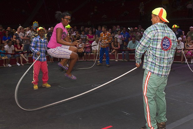 Katherine Howzell, 12, jumps rope during a pre-show on the opening night of the Ringling Bros. and Barnum & Bailey Circus at the Thomas & Mack Center Thursday, June 13, 2013. The "Built to Amaze!" tour runs through Sunday, June 16.