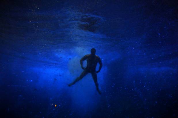 A view of the underwater tank at "O" during the show at the Bellagio on Thursday, June 13, 2013.