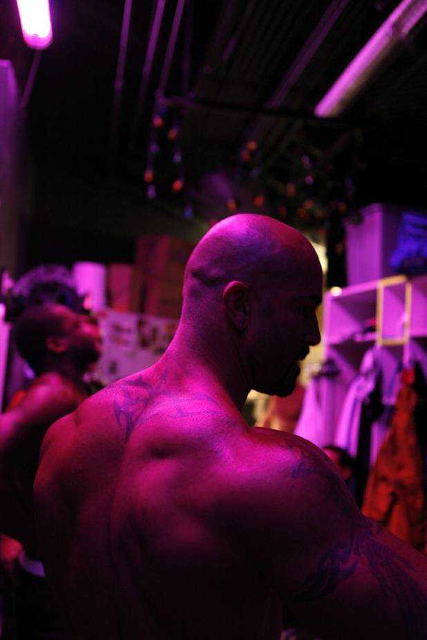 Chippendales dancer John Rivera gets ready backstage in the Chippendales backstage dressing area before their show on Tuesday, June 18, 2013 at the Rio in Las Vegas.