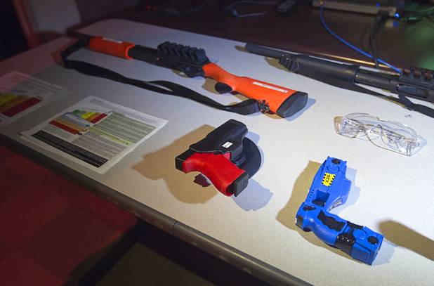 MILO training weapons are displayed during a tour of the Metro Police training facility Wednesday, June 19, 2013. MILO (Multiple Interactive Learning Objectives) is a interactive training system for cadets and officers. With the recent passage of the "More Cops" bill, Metro Police announced they will soon hold the first police academy since January 2012.