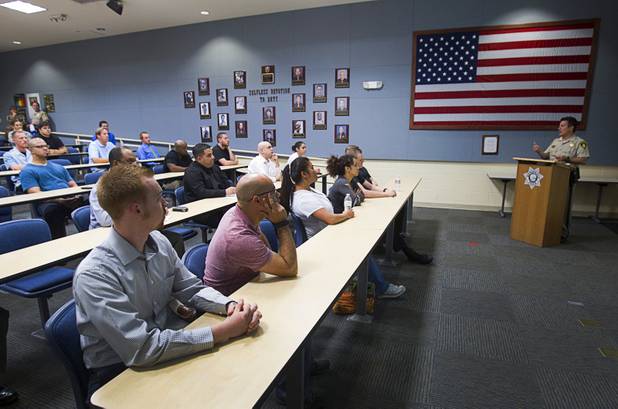 Metro Police Deputy Chief Gary Schofield gives a presentation to potential recruits, media and politicians during a tour of the Metro Police training facility Wednesday, June 19, 2013. With the recent passage of the "More Cops" bill, Metro Police announced they will soon hold the first police academy since January 2012.