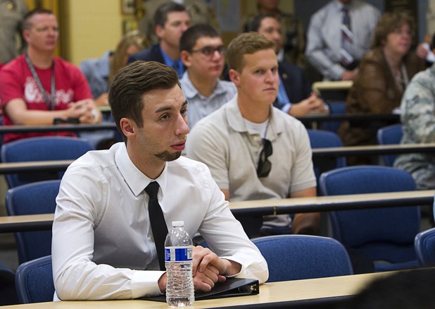 Jason Marin, 21, a potential metro police recruit, listens to a presentation during a tour of the Metro Police training facility Wednesday, June 19, 2013. With the recent passage of the "More Cops" bill, Metro Police announced they will soon hold the first police academy since January 2012.