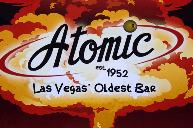A graphic is shown at The Atomic on East Fremont Street Wednesday, June 20, 2013. The bar was originally built in 1945 as Virginia's Cafe but was renamed Atomic Liquors in 1952 when patrons used to go to the roof to watch the nuclear blasts from the Atomic Test Site.
