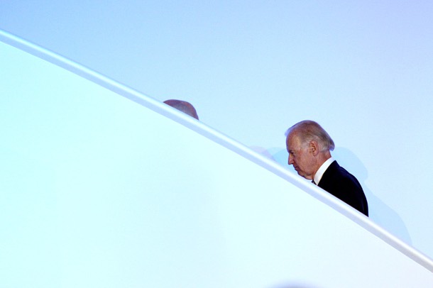 Vice President Joe Biden exits stage right after addressing the League of United Latin American Citizens convention Thursday, June 20, 2013.