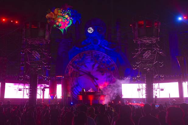 Indecent Noise performs at the bassCON stage during the third day of the Electric Daisy Carnival at the Las Vegas Motor Speedway Sunday, June 23, 2013.