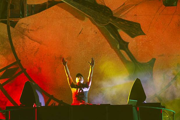 Indecent Noise performs at the bassCON stage during the third day of the Electric Daisy Carnival at the Las Vegas Motor Speedway Sunday, June 23, 2013.