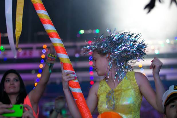 Festival goers watch as Empire of the Sun performs during night 2 of the Electric Daisy Carnival, Saturday June 22, 2013.