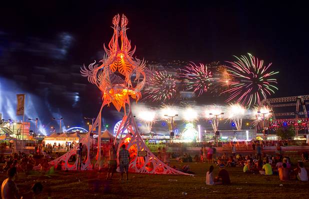 Fireworks expose of the Las Vegas Motor Speedway during the third day of the Electric Daisy Carnival early Monday morning, June 24, 2013.
