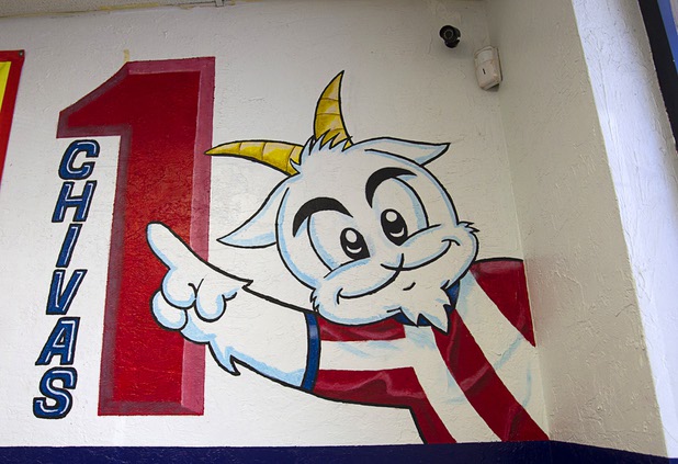 A goat mascot (Chivas is goat in Spanish) is shown on the wall at the El Birotazo Mexican restaurant, 4262 E. Charleston Blvd., Wednesday, June 26, 2013. The restaurant owners are huge fans of the Chivas soccer team. Chivas (Guadalajara) and Club America (Mexico City), two of the most popular soccer teams in Mexico, play each other at Sam Boyd Stadium on Wednesday, July 3.