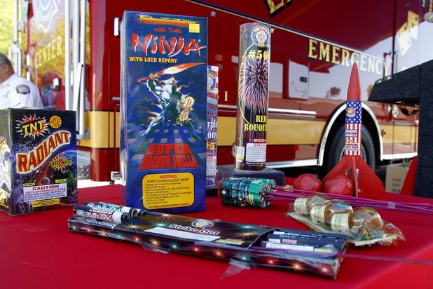These are examples of fireworks that are not legal in Las Vegas, seen during the Las Vegas Fire Department's annual July 4th fireworks safety demonstration Wednesday, June 26, 2013