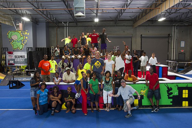 Members of the Victory Baptist Church STARS Youth Ministry and Hardkore Parkour (HKPK) staff pose at the gym, 3680 N. 5th St., Thursday, June 27, 2013.