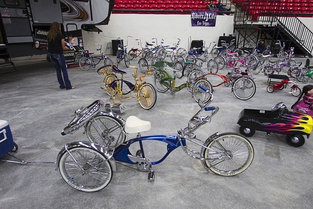 Lowrider bicycles are displayed during the inaugural Art N Ink Festival at the South Point Sunday, June 30, 2013.