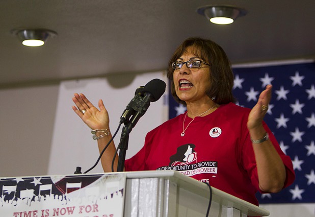Culinary Workers Union President Geocondo Arguello-Kline speaks during a rally for immigration reform at the Culinary Workers Union, Local 226, headquarters Monday, July 1, 2013.