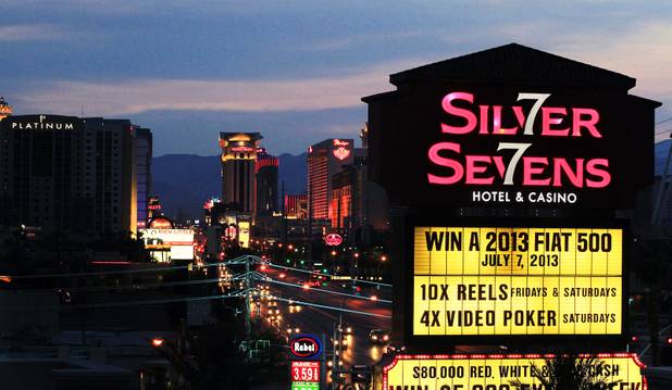 The sign at Silver Sevens Hotel & Casino is ceremonially lit in Las Vegas on Monday, July 1, 2013. Silver Sevens Hotel & Casino was formerly known as Terrible's Hotel and Casino.