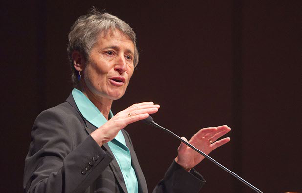 U.S. Secretary of the Interior Sally Jewell speaks during a news conference at the Mandalay Bay Convention Center Tuesday, July 2, 2013. MGM Resorts International and NRG Energy announced a partnership to install one of the largest contiguous roof-top solar photovoltaic arrays in the world on the roof of the convention center.