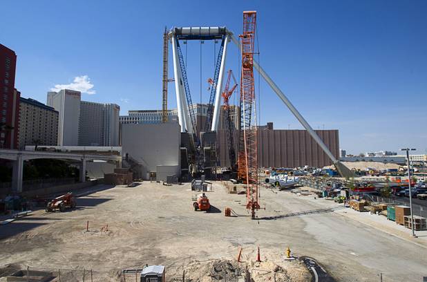 A view of High Roller observation wheel under construction at The Linq Tuesday, July 2, 2013. The 550-ft. tall wheel is expected to open in 2014.