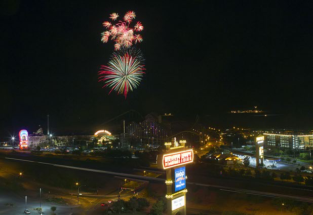 Fireworks explode over casinos during an 18-minute fireworks show in Primm Thursday, July 4, 2013.