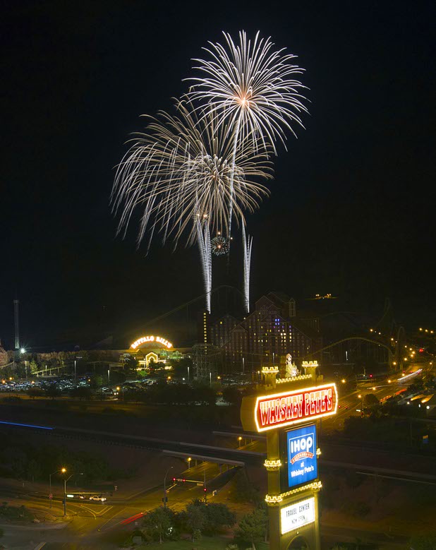 Fireworks explode over casinos during an 18-minute fireworks show in Primm Thursday, July 4, 2013.