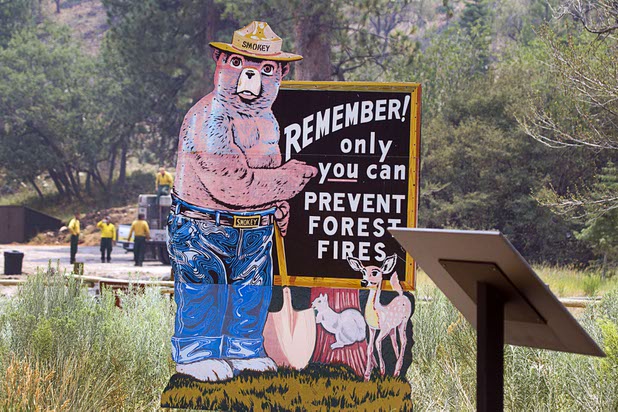 A Smokey The Bear sign is shown on Mount Charleston Tuesday, July 9, 2013.