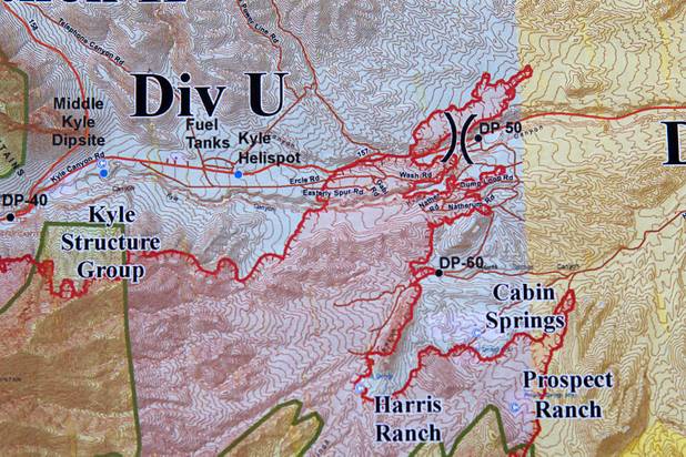 A map shows the progress of the Mount Charleston wildfire Thursday, July 11, 2013.