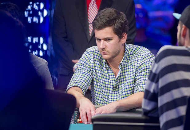 David Benefield of Arlington, Texas competes during the seventh day of the World Series of Poker $10,000 buy-in no-limit Texas Hold 'Em at the Rio Monday, July 15, 2013.