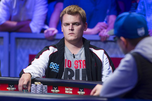 Matthew Reed of Bowling Green, Ohio competes during the seventh day of the World Series of Poker $10,000 buy-in no-limit Texas Hold 'Em at the Rio Monday, July 15, 2013.