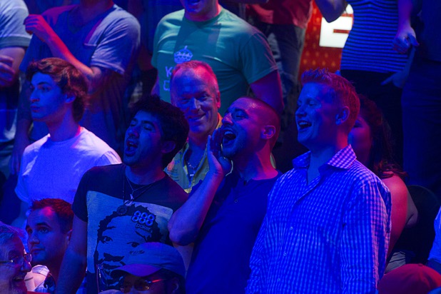 Spectators cheer during the seventh day of the World Series of Poker $10,000 buy-in no-limit Texas Hold 'Em at the Rio Monday, July 15, 2013.