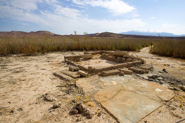 The remains of a structure at the town of St. Thomas in the Lake Mead National Recreation Area Monday, July 22, 2013. The town started as a farming settlement in 1865 but was covered by the rising waters of Lake Mead in the 1930's after the construction of Hoover Dam.