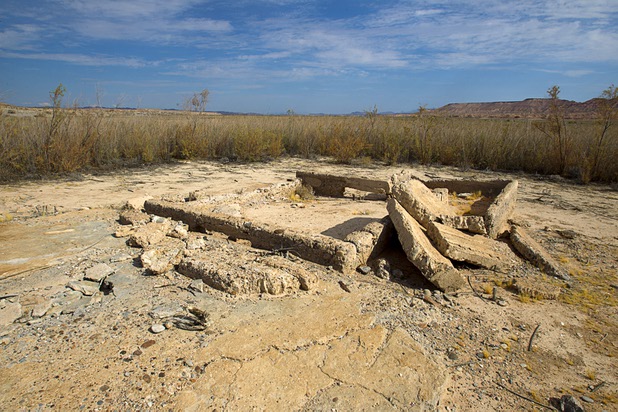 The remains of a structure at the town of St. Thomas in the Lake Mead National Recreation Area Monday, July 22, 2013. The town started as a farming settlement in 1865 but was covered by the rising waters of Lake Mead in the 1930's after the construction of Hoover Dam.