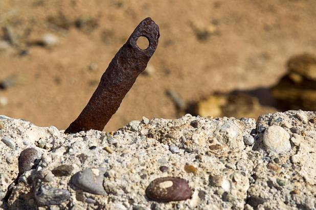 A reinforcing bar is shown in a wall at the town of St. Thomas in the Lake Mead National Recreation Area Monday, July 22, 2013. The town started as a farming settlement in 1865 but was covered by the rising waters of Lake Mead in the 1930's after the construction of Hoover Dam.