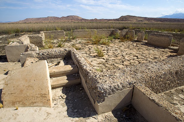 The remains of a structure, probably a home, at the town of St. Thomas in the Lake Mead National Recreation Area Monday, July 22, 2013. The town started as a farming settlement in 1865 but was covered by the rising waters of Lake Mead in the 1930's after the construction of Hoover Dam.