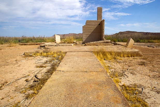 A structure is shown at the town of St. Thomas in the Lake Mead National Recreation Area Monday, July 22, 2013. The town started as a farming settlement in 1865 but was covered by the rising waters of Lake Mead in the 1930's after the construction of Hoover Dam.