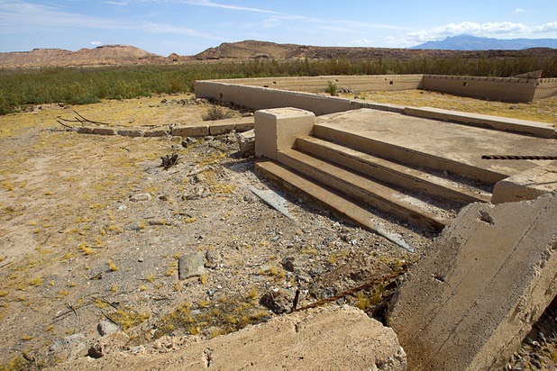 Steps to the school house are shown at the town of St. Thomas in the Lake Mead National Recreation Area Monday, July 22, 2013. The town started as a farming settlement in 1865 but was covered by the rising waters of Lake Mead in the 1930's after the construction of Hoover Dam.