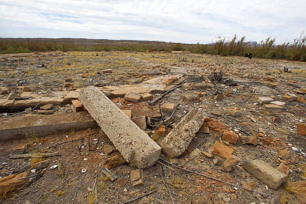 Broken bricks are scattered at the site of the Gentry Hotel at the town of St. Thomas in the Lake Mead National Recreation Area Monday, July 22, 2013. The town started as a farming settlement in 1865 but was covered by the rising waters of Lake Mead in the 1930's after the construction of Hoover Dam.