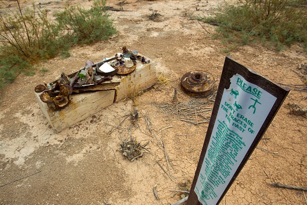 Broken glass and rusted pieces of metal are shown at the town of St. Thomas in the Lake Mead National Recreation Area Monday, July 22, 2013. The town started as a farming settlement in 1865 but was covered by the rising waters of Lake Mead in the 1930's after the construction of Hoover Dam.
