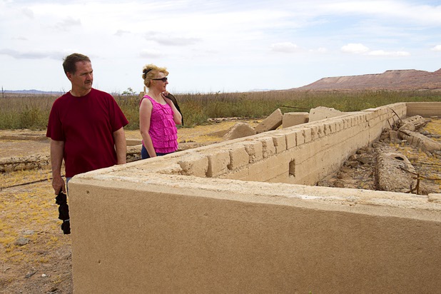 Dean and Edie Hiedeman of Henderson look over the remains of the schoolhouse at the town of St. Thomas in the Lake Mead National Recreation Area Monday, July 22, 2013. The town started as a farming settlement in 1865 but was covered by the rising waters of Lake Mead in the 1930's after the construction of Hoover Dam.