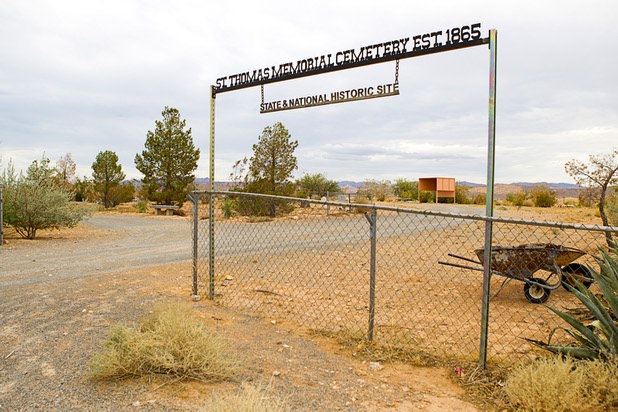 The St. Thomas Memorial Cemetery is shown on a hill in Overton Monday, July 22, 2013. The cemetery was moved from St. Thomas in 1935. The town started as a farming settlement in 1865 but was covered by the rising waters of Lake Mead in the 1930's after the construction of Hoover Dam.