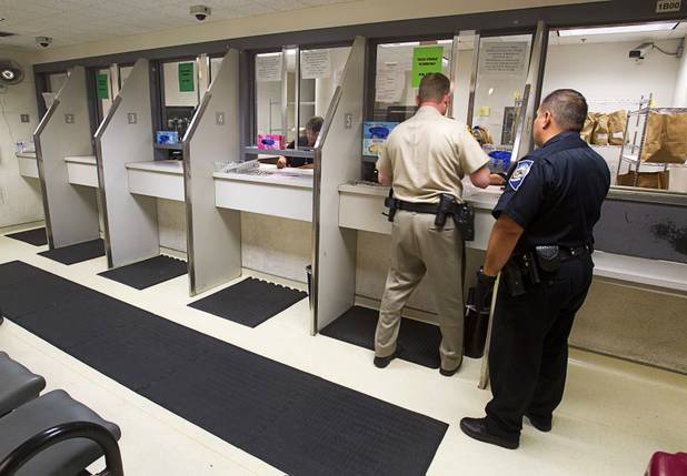 A station that collects and holds personal items is shown during a tour of the Clark County Detention Center Tuesday, July 23, 2013.