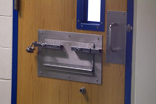 The door of a closed protective custody cell is shown during a tour of the Clark County Detention Center Tuesday, July 23, 2013. The unit holds inmates that cannot be housed in general population. Celebrities sometimes are kept in this area for their protection, said Metro Corrections Captain Rich Suey.