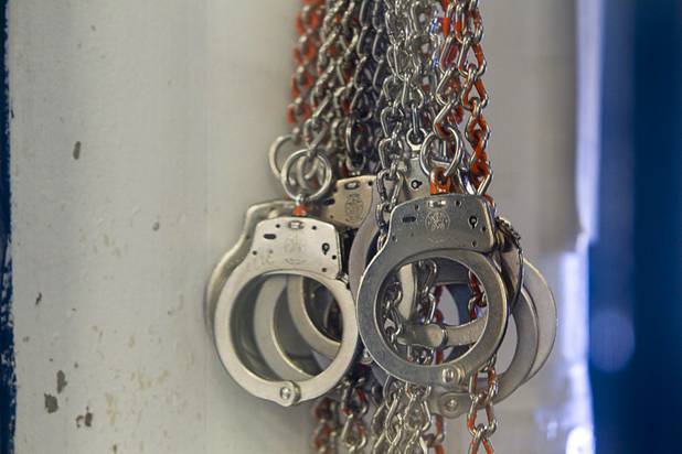 Shackles are shown during a tour of the Clark County Detention Center Tuesday, July 23, 2013.