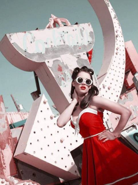 Burlesque performer Darla Lush, seen here modeling at the Neon Museum, plans to incorporate projection mapping technology into her striptease act. 